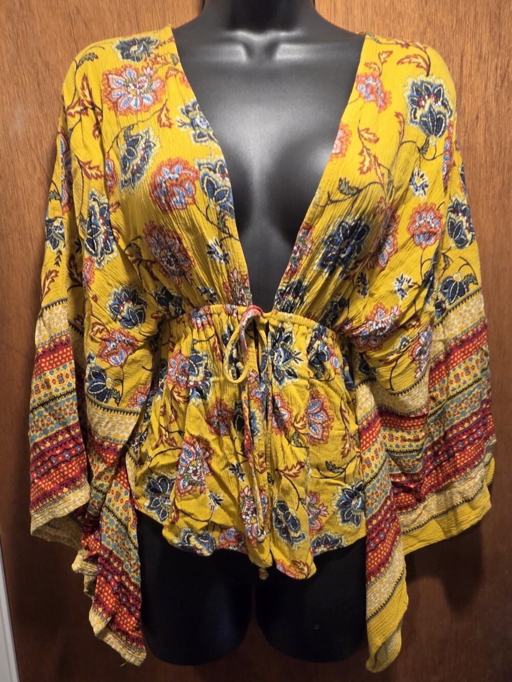 Anthropologie Liberty Love Mustard Floral Tie-Front Tunic SzS - Picture 3 of 7